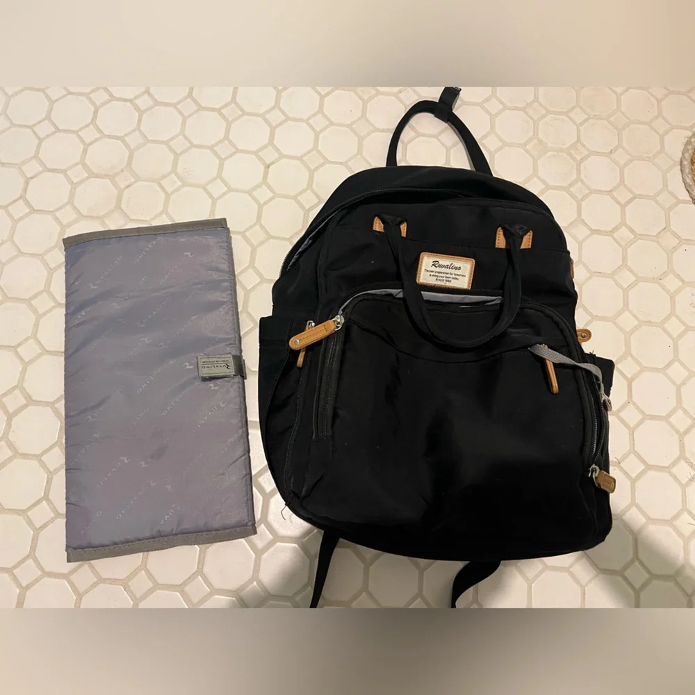 Black Backpack with Tan Details
